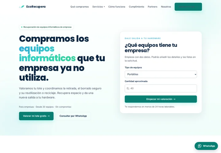 Captura real de la web de EcoRecupera Tech