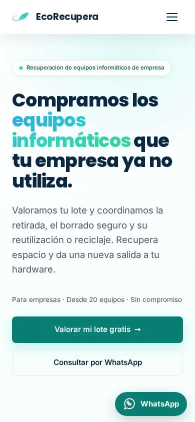 Vista móvil de EcoRecupera Tech
